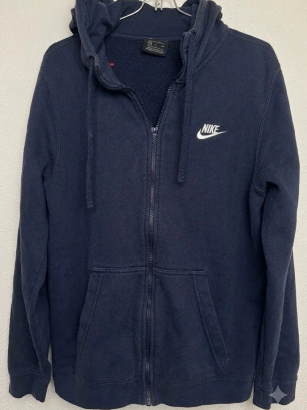 Mens Nike Navy Blue Full-Zip Hoodie with White Logo Sz Small